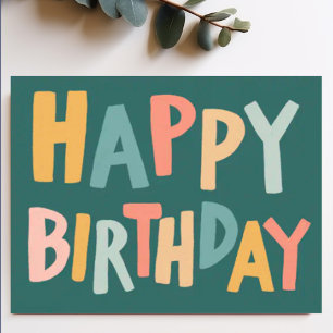Cartão Postal FELIZ ANIVERSÁRIO Colorido Pastel Letreiro Fofo