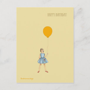 Cartão Postal Feliz aniversário com a garota e o balão