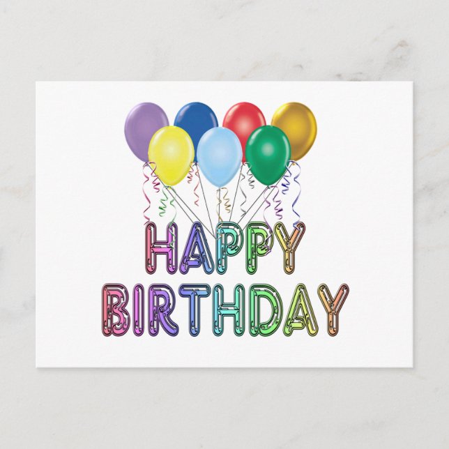 Cartão Postal Feliz aniversário com Balão (Frente)