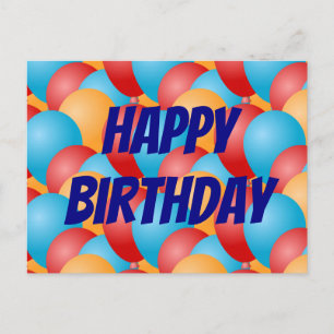 Cartão Postal Feliz Aniversário com Balões Coloridos