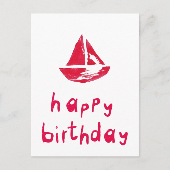 Cartão Postal Feliz Aniversário com barco (Frente)
