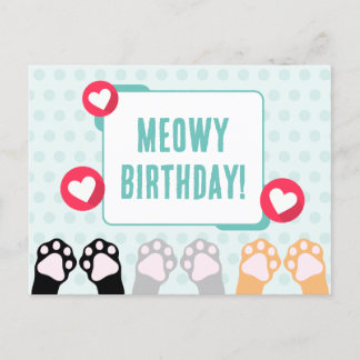Cartão Postal Feliz Aniversário com Gatinho Fofo de Pontinhos Tu