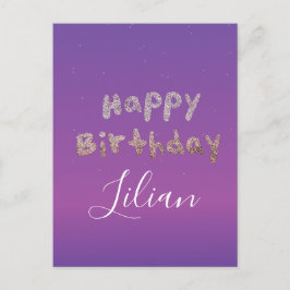 Cartão Postal Feliz Aniversário com Letreiro em Bolha Glitter Om