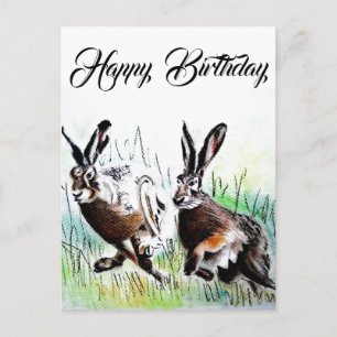 Cartão Postal Feliz aniversário com os coelhos