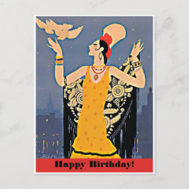 Cartão Postal Feliz Aniversário com Senhora Vintage da Espanha