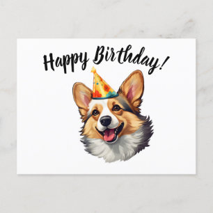 Cartão Postal Feliz aniversário, cone Corgi
