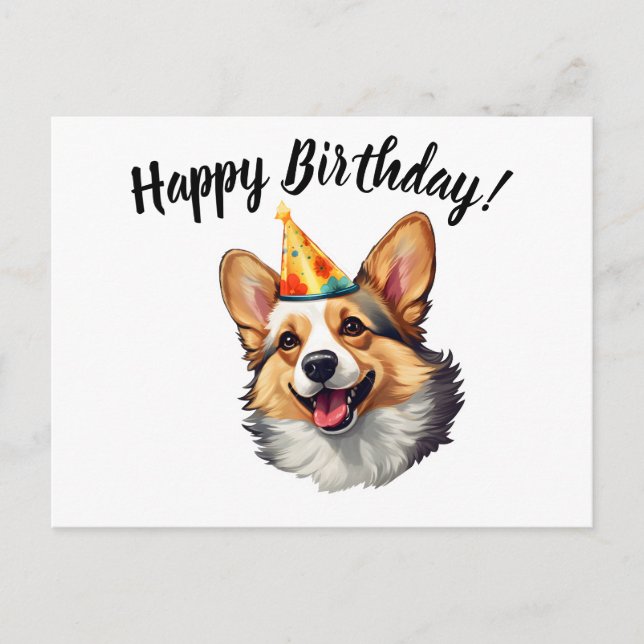 Cartão Postal Feliz aniversário, cone Corgi (Frente)