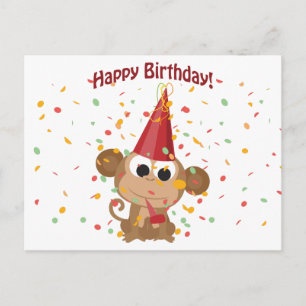 Cartão Postal Feliz aniversário Confetti Monkey