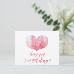 Cartão Postal Feliz Aniversário! Coração de Ágata Rosa Elegante
