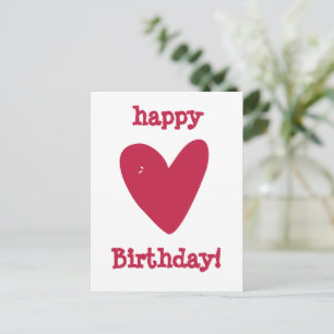 Cartão Postal Feliz Aniversário! Coração Rosa Framboesa