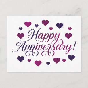 Cartão Postal Feliz Aniversário Corações Roxos Romântico Elegant