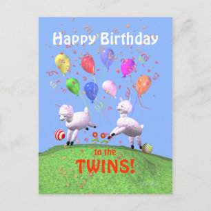Cartão Postal Feliz Aniversário Cordeiros Gêmeos