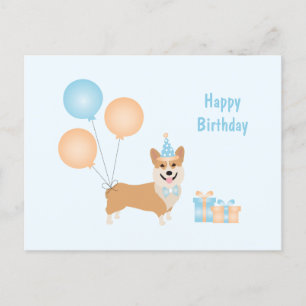Cartão Postal Feliz Aniversário Corgi