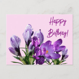 Cartão Postal Feliz Aniversário, crocodilo roxo, flores boho fof