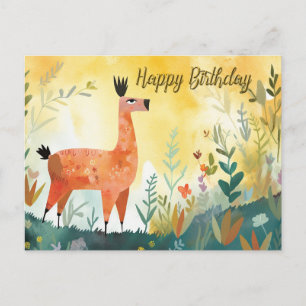 Cartão Postal Feliz Aniversário Cute Alpaca e Abstrato Natureza