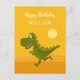 Cartão Postal Feliz Aniversário Cute Engraçado Correndo Dino Din