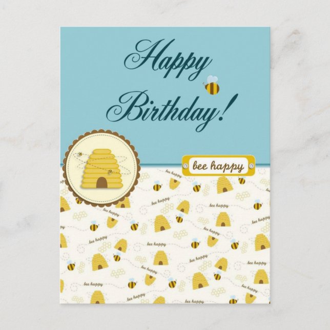 Cartão Postal Feliz Aniversário da Abelha! (Frente)