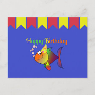 Cartão Postal Feliz Aniversário da Bolhas o Peixe