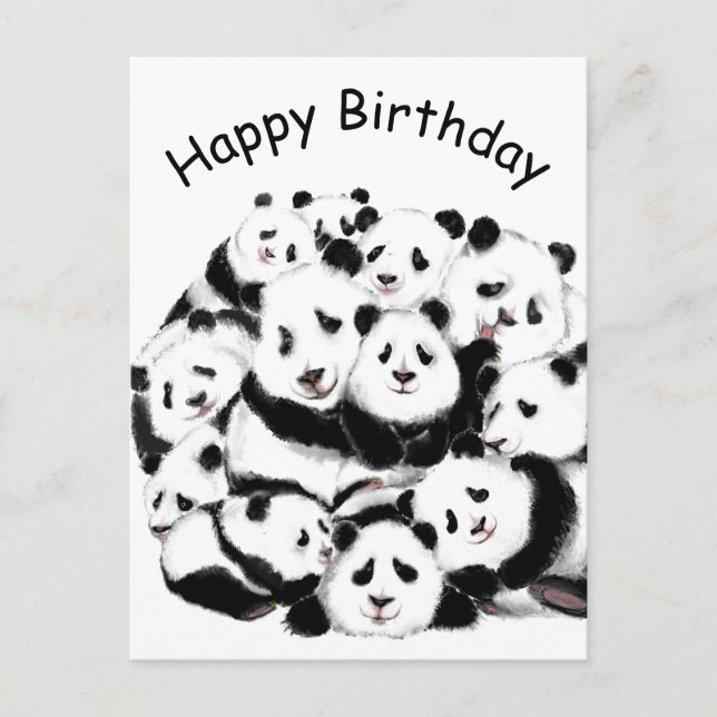 Cartão Postal Feliz Aniversário da Família Pandas (Frente)