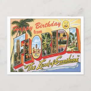 Cartão Postal Feliz Aniversário da Flórida cumprimentos vintage