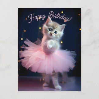 Cartão Postal Feliz Aniversário da Gatinha Ballerina