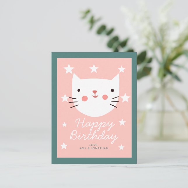 Cartão Postal Feliz Aniversário da Gatinha Gatinha (Em pé/Frente)