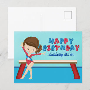 Cartão Postal Feliz Aniversário da Gymnast Personalizada Raparig