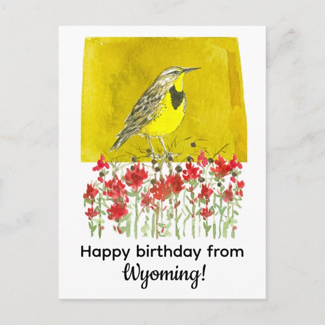 Cartão Postal Feliz Aniversário da Wyoming Meadowlark Flowers (Frente)