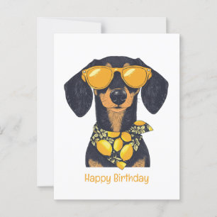 Cartão Postal Feliz Aniversário Dachshund Cachorro Óculos de Sol
