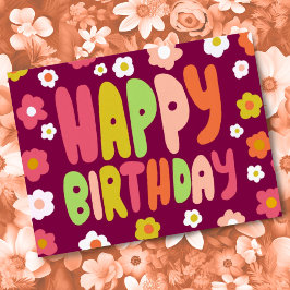 Cartão Postal FELIZ ANIVERSÁRIO Daisies Letras Balão PERSONALIZA