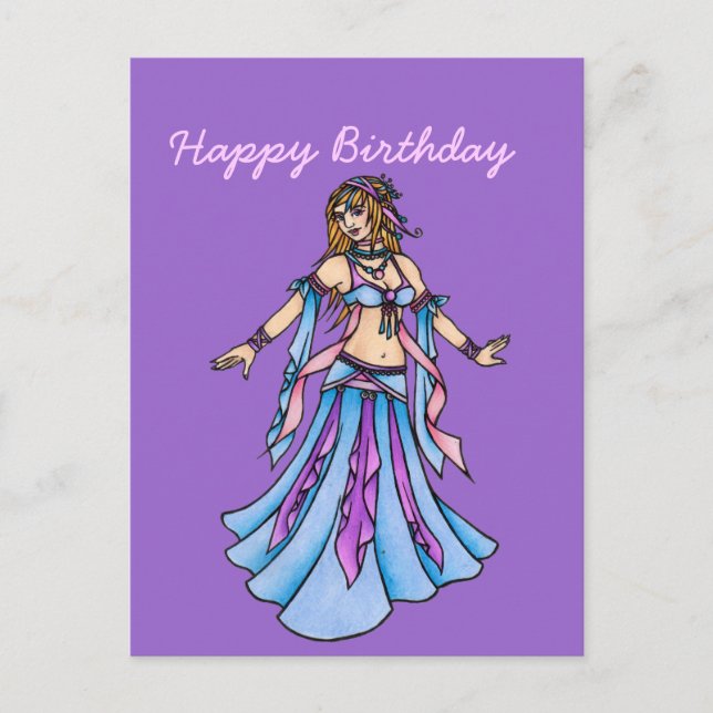 Cartão Postal Feliz Aniversário Dançarina do Ventre (Frente)