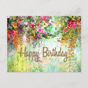 Cartão Postal Feliz Aniversário das Flores de Abstrato de Aquare