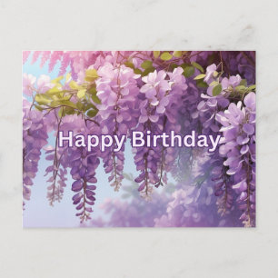 Cartão Postal Feliz Aniversário das Flores de Wisteria Roxo