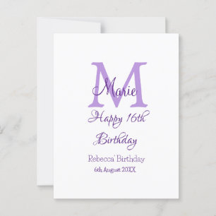 Cartão Postal Feliz aniversário de 16 anos roxo adicionar nome m