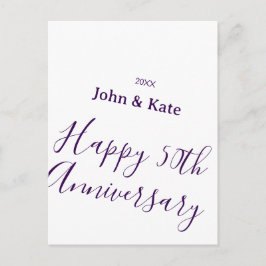 Cartão Postal Feliz aniversário de 50 anos nome roxo simples 
