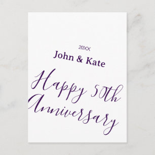 Cartão Postal Feliz aniversário de 50 anos nome roxo simples