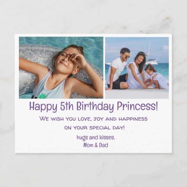 Cartão Postal feliz aniversário de 5 anos, duas fotos da família (Frente)
