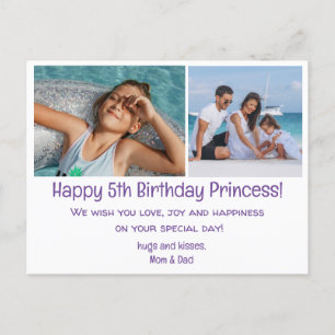 Cartão Postal feliz aniversário de 5 anos, família de duas fotos