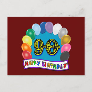 Cartão Postal Feliz aniversário de 90 com balões