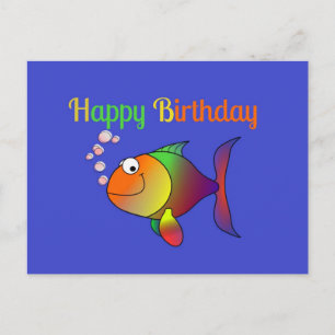 Cartão Postal Feliz Aniversário de Bolhas o Peixe