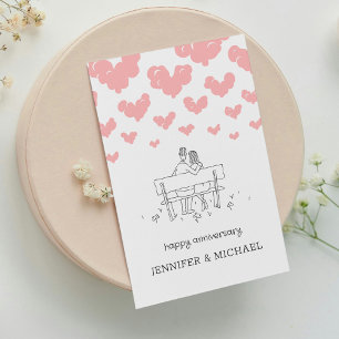 Cartão Postal Feliz Aniversário de Casamento Casal Casado Coraçõ
