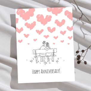 Cartão Postal Feliz Aniversário de Casamento Casal Casado Coraçõ