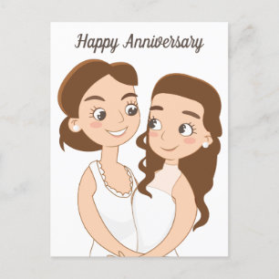 Cartão Postal Feliz Aniversário de Casamento Casal Lesbiano Fofo