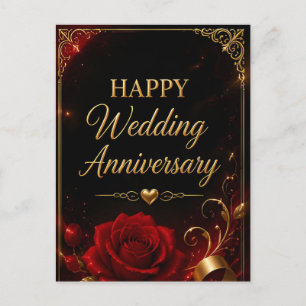 Cartão Postal Feliz Aniversário de Casamento Quadro Vermelho