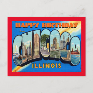 Cartão Postal FELIZ ANIVERSÁRIO DE CHICAGO VINTAGEPostcard