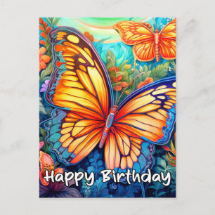 Cartão Postal Feliz Aniversário Design Caprichoso de Borboleta