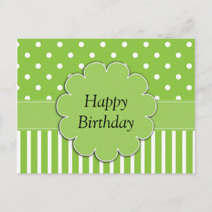 Cartão Postal Feliz Aniversário - design em chartreuse e branco
