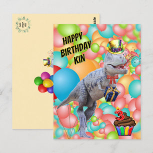 Cartão Postal Feliz Aniversário Dinossauro! (Texto Personalizado