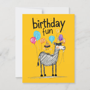 Cartão Postal Feliz Aniversário Divertido com Cavalo Fofo e Balõ