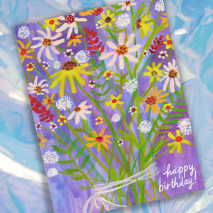 Cartão Postal Feliz Aniversário do Buquê Daisy